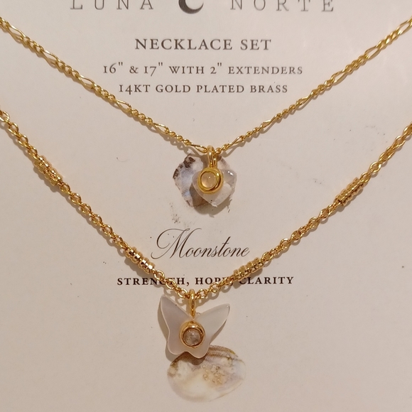 2 Luna Norte Gold plated Necklaces With 14kt gold plated 16” and 17” chains w/ - Picture 9 of 10